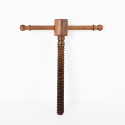 Large Walnut Wine Press Screw Sculpture, Italy, 1900s-JDR-1126295