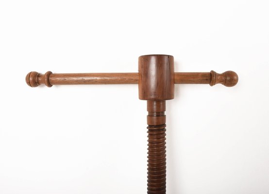 Large Walnut Wine Press Screw Sculpture, Italy, 1900s-JDR-1126295