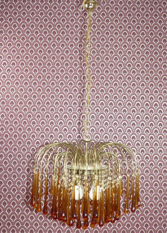 Large Waterfall Chandelier with Glass Drops, 1970s