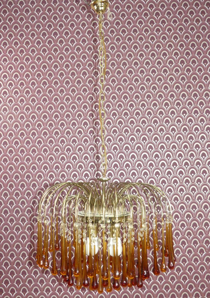 Large Waterfall Chandelier with Glass Drops, 1970s