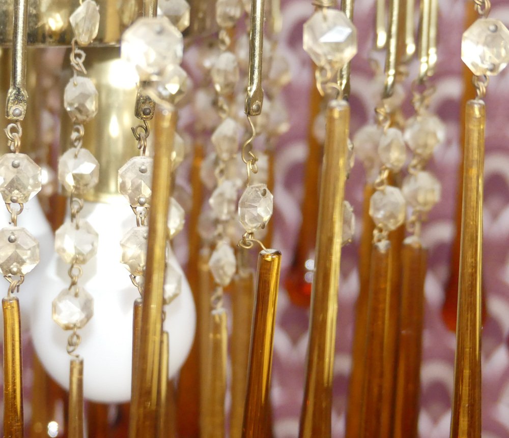 Large Waterfall Chandelier with Glass Drops, 1970s