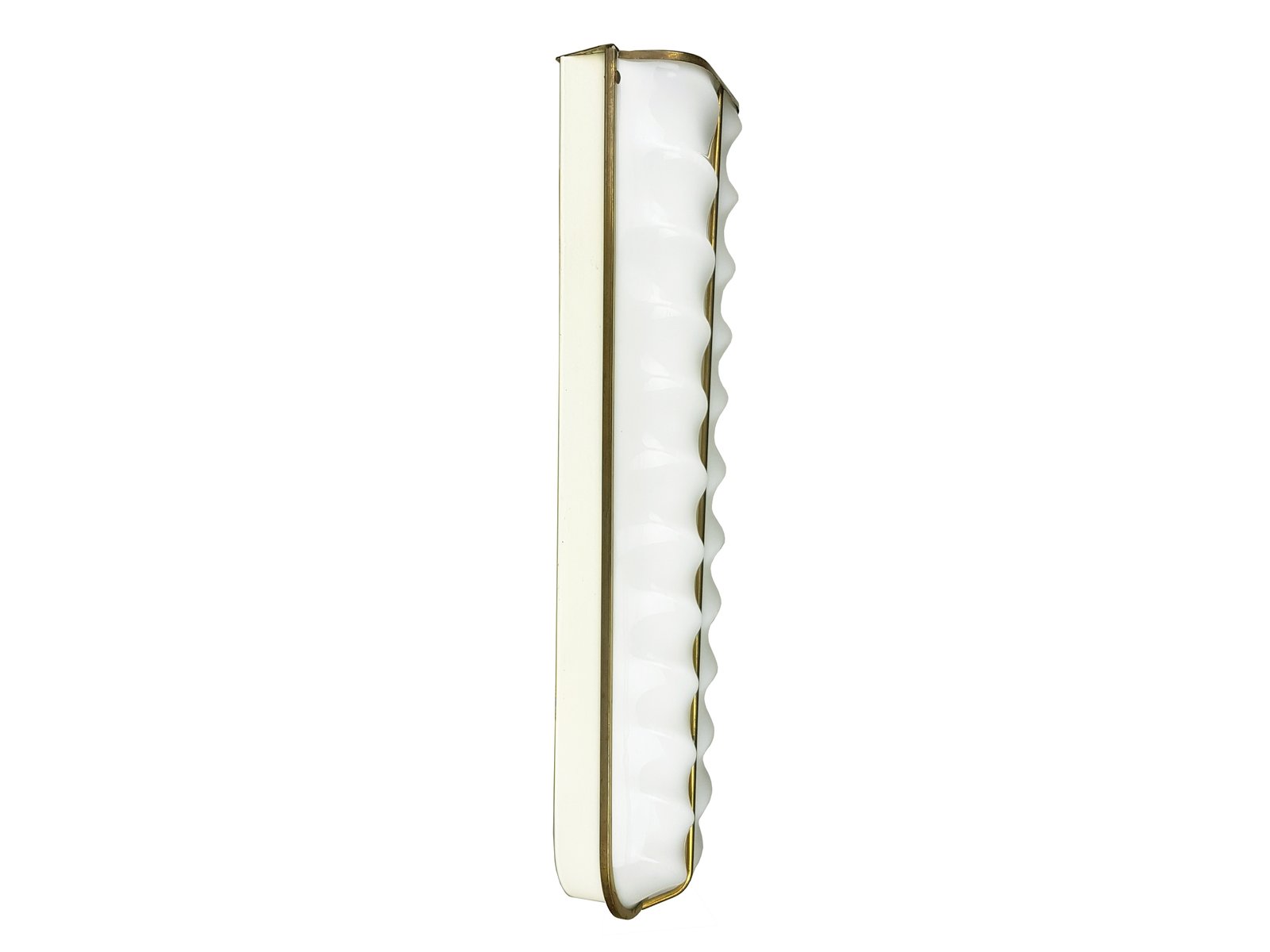 Large White Acrylic Glass, Metal & Brass Wall Lamp from Italian Cinema, 1950s