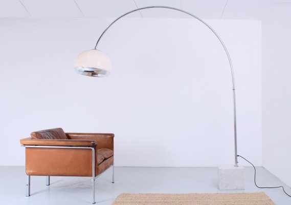 Large White and Chrome Arc Floor Lamp attributed to Guzzini, 1970s-XT-1772739