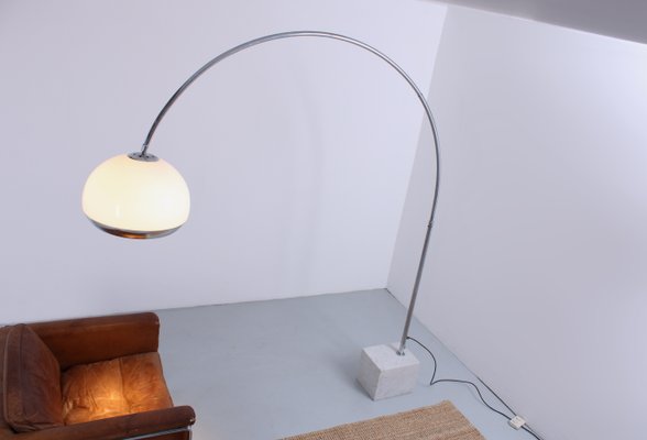 Large White and Chrome Arc Floor Lamp attributed to Guzzini, 1970s-XT-1772739