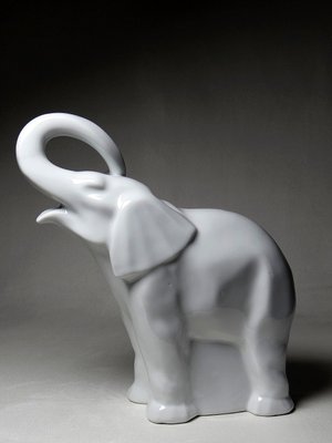 Large White Elephant Subject in Fine White Limoges Porcelain, 1960s-GRD-2020147