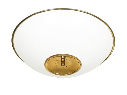 Large White Opaline Glass Shade & Brass Ceiling Lamp, 1970s-RD-1767670