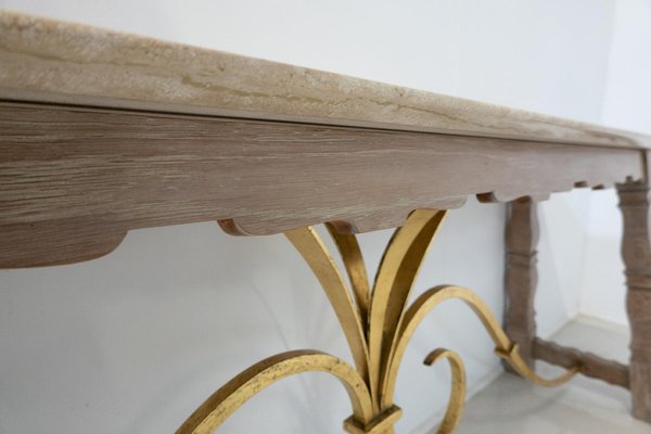 Large Wood and Travertine Console, 1940s-FGA-1817140