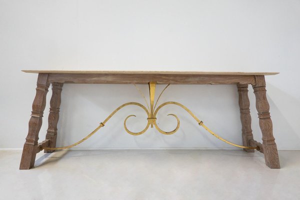 Large Wood and Travertine Console, 1940s-FGA-1817140