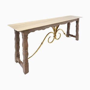 Large Wood and Travertine Console, 1940s-FGA-1817140