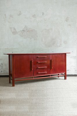 Large Wooden and Bamboo Sideboard with Leather Bindings, 1970s-MNF-2024656