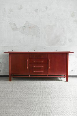 Large Wooden and Bamboo Sideboard with Leather Bindings, 1970s-MNF-2024656