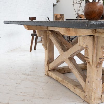 Large Wooden and Blue Stone Dining Table, 1900-RB-2021361