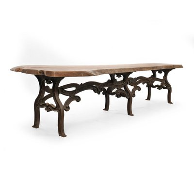 Large Wooden and Cast Iron Industrial Table-NQ-1003823