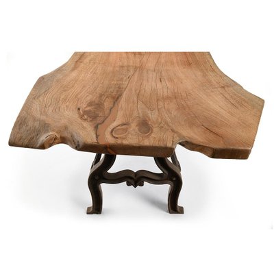 Large Wooden and Cast Iron Industrial Table-NQ-1003823