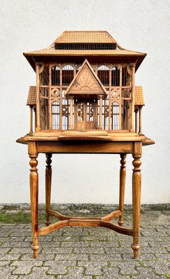 Large Wooden Bird Cage on Stand, 1900s-WZZ-1754538