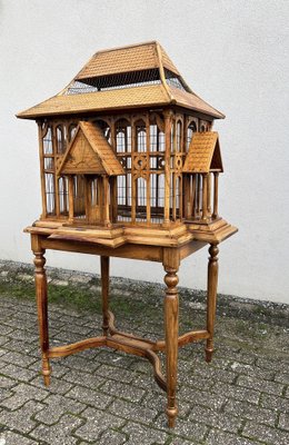 Large Wooden Bird Cage on Stand, 1900s-WZZ-1754538