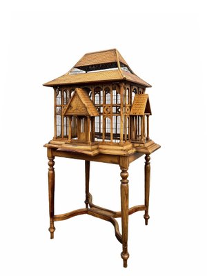 Large Wooden Bird Cage on Stand, 1900s-WZZ-1754538