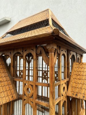 Large Wooden Bird Cage on Stand, 1900s-WZZ-1754538