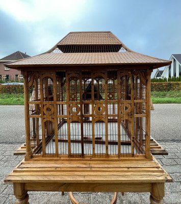 Large Wooden Bird Cage on Stand, 1900s-WZZ-1754538