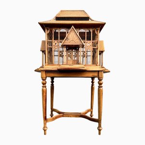 Large Wooden Bird Cage on Stand, 1900s-WZZ-1754538