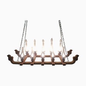 Large Wooden Chandelier, 1940s-TZ-785974