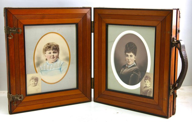 Large Wooden Double Folding Travel Picture Frame, 1870s-MJY-1224094