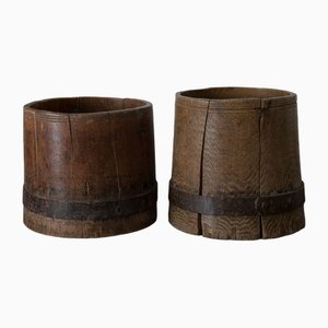 Large Wooden Mortars with Iron Band, Set of 2-PPI-1806336