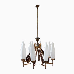 Large Wooden Murano Glass and Brass Chandelier from Esperia, 1950s-EH-627161