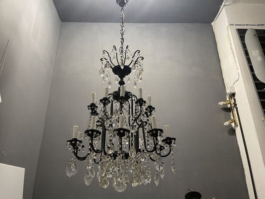 Large Wrought Iron Crystal Chandelier, 1920s-JJC-965836