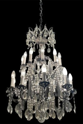 Large Wrought Iron Crystal Chandelier, 1920s-JJC-965836