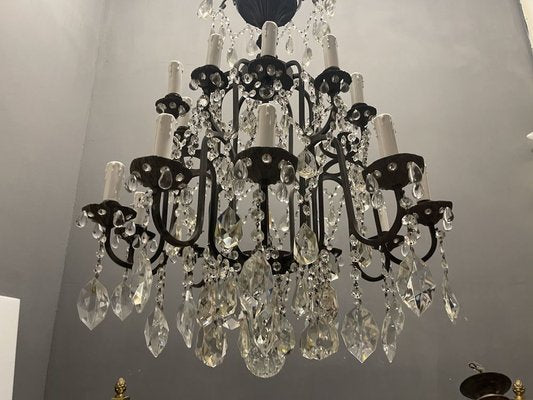 Large Wrought Iron Crystal Chandelier, 1920s-JJC-965836