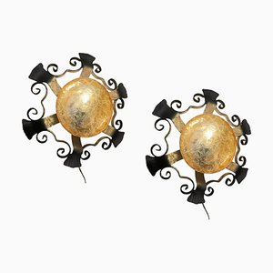 Large Wrought Iron Sconces, 1970s, Set of 2-JJC-1732228