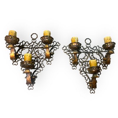 Large Wrought Iron Sconces, 1980s, Set of 2-JJC-1416908