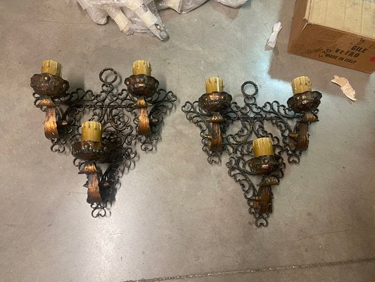 Large Wrought Iron Sconces, 1980s, Set of 2-JJC-1416908