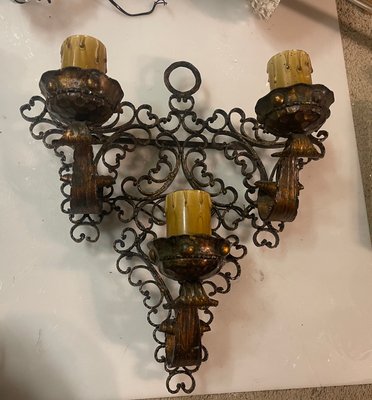 Large Wrought Iron Sconces, 1980s, Set of 2-JJC-1416908