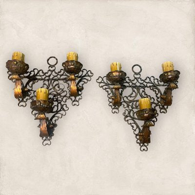 Large Wrought Iron Sconces, 1980s, Set of 2-JJC-1416908