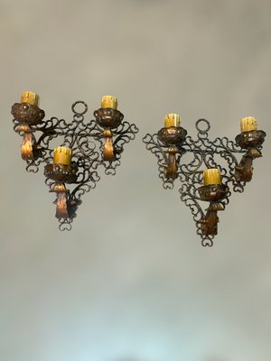 Large Wrought Iron Sconces, 1980s, Set of 2-JJC-1416908