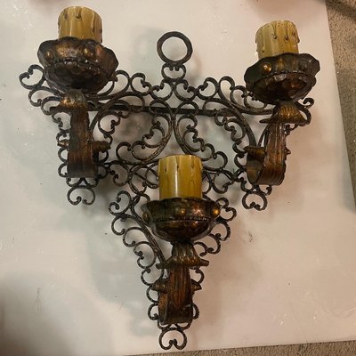 Large Wrought Iron Sconces, 1980s, Set of 2-JJC-1416908