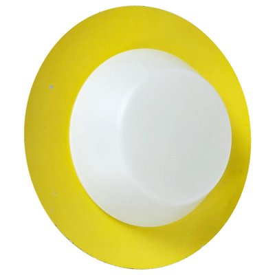 Large Yellow Wall Light with Metal & Opaline Glass in the Style of Stilnovo, Italy, 1960s-QZ-1052997