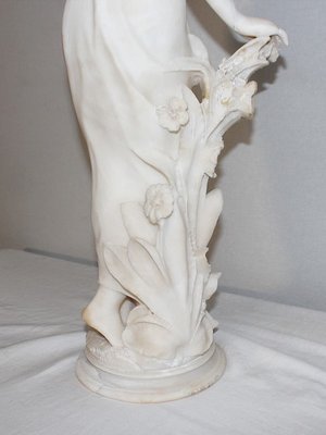 Large Young Girl with Basket of Flowers Alabaster Sculpture, 1900-RVK-1054008