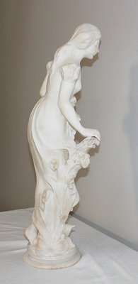 Large Young Girl with Basket of Flowers Alabaster Sculpture, 1900-RVK-1054008