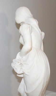 Large Young Girl with Basket of Flowers Alabaster Sculpture, 1900-RVK-1054008