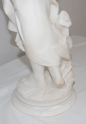 Large Young Girl with Basket of Flowers Alabaster Sculpture, 1900-RVK-1054008