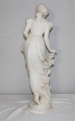 Large Young Girl with Basket of Flowers Alabaster Sculpture, 1900-RVK-1054008