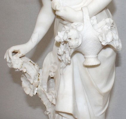 Large Young Girl with Basket of Flowers Alabaster Sculpture, 1900-RVK-1054008