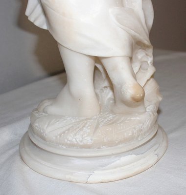 Large Young Girl with Basket of Flowers Alabaster Sculpture, 1900-RVK-1054008