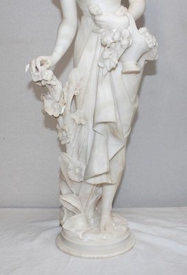 Large Young Girl with Basket of Flowers Alabaster Sculpture, 1900-RVK-1054008