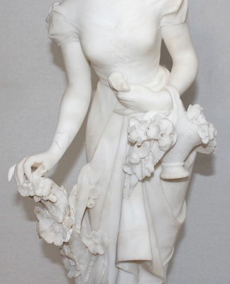 Large Young Girl with Basket of Flowers Alabaster Sculpture, 1900-RVK-1054008