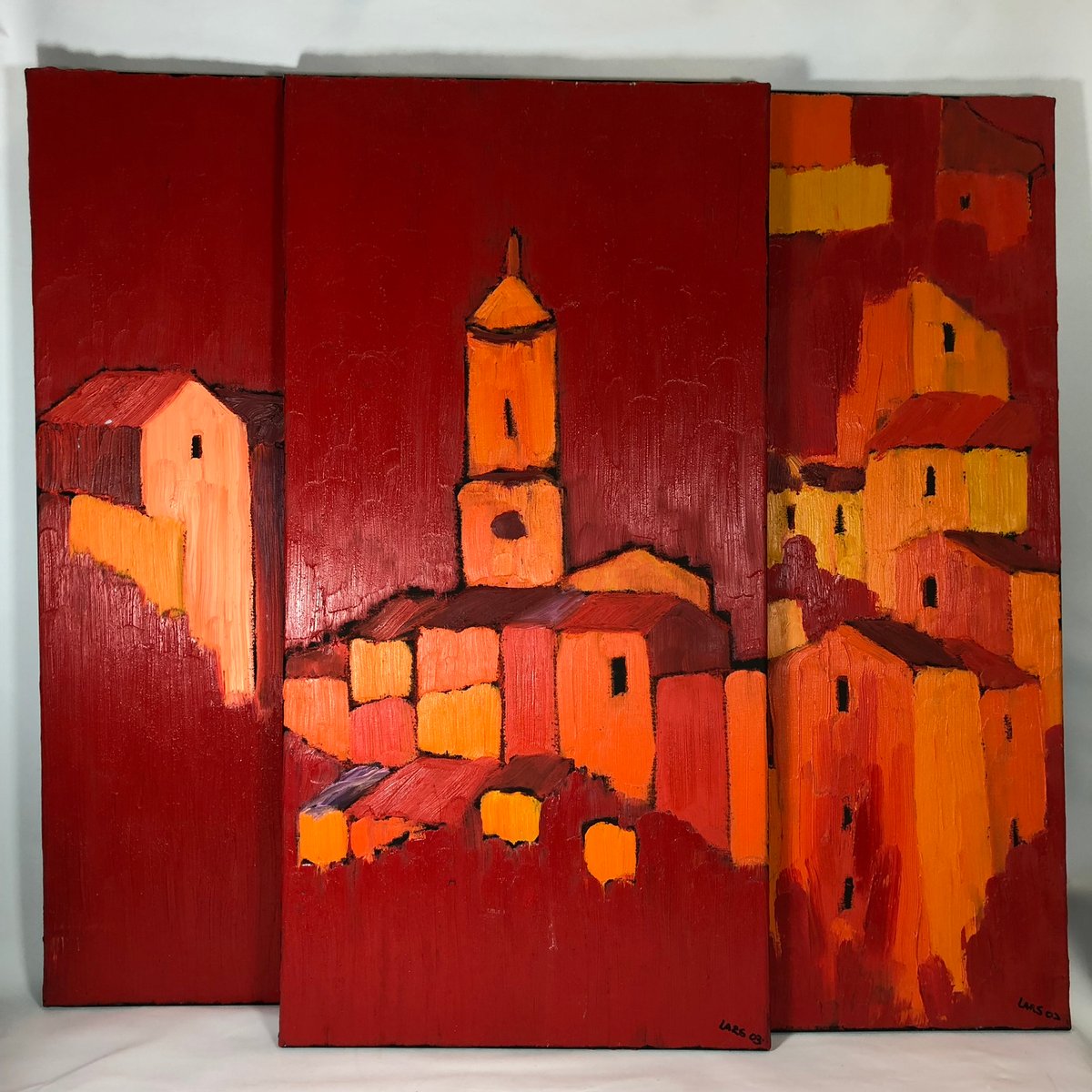 Lars Pfeiffer, Red Houses Triptych, 2003, Oil on Canvas, Set of 3