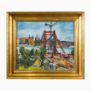 Laszlone Sopronyi, The Building of the Elisabeth Bridge, 1963, Oil on Canvas-QOR-2026938